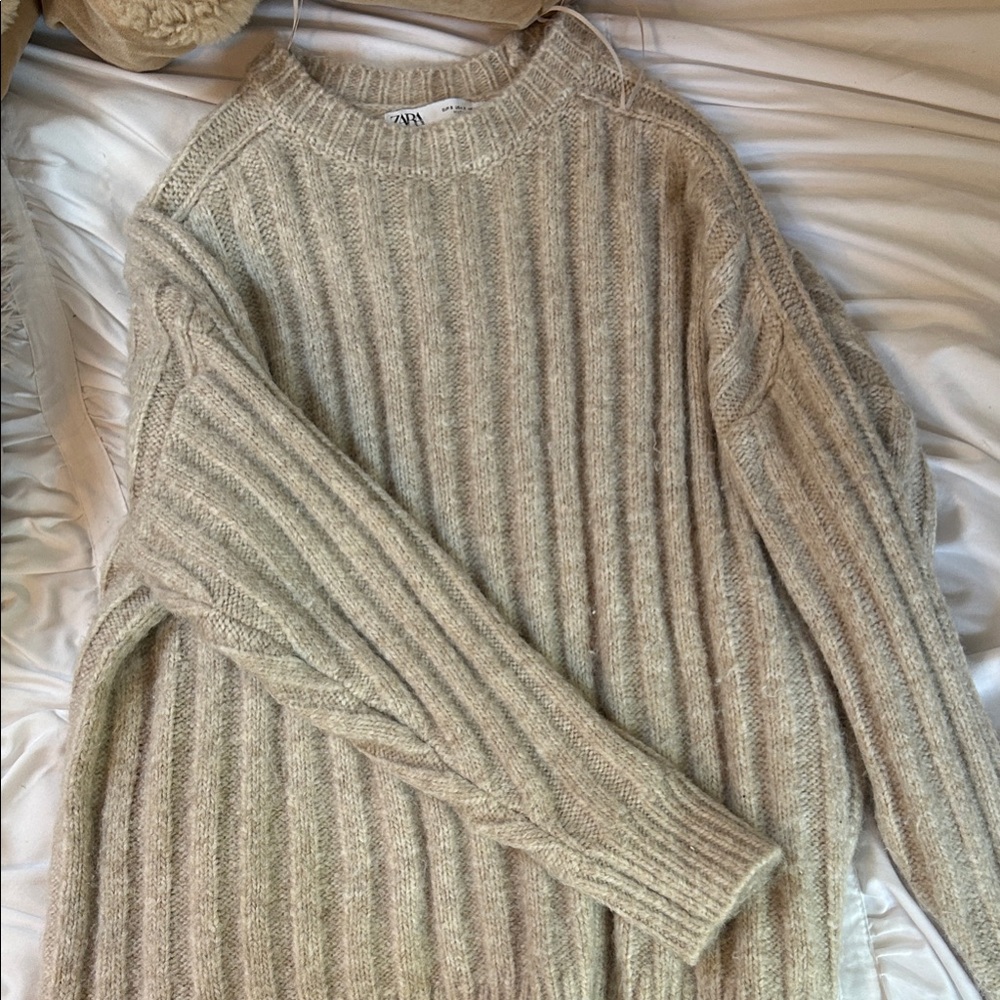 Zara Women's Light Brown Ribbed Knit Sweater